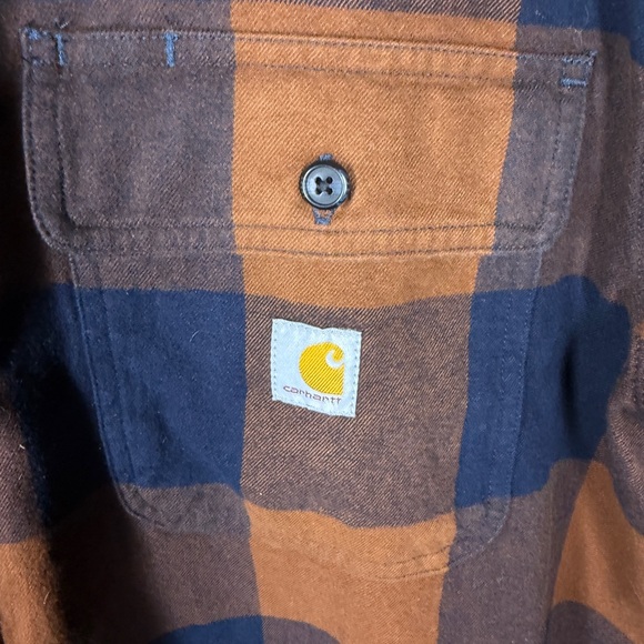Carhartt Men’s Navy & Brown Buffalo Plaid Button-Down Shirt - Picture 4 of 8